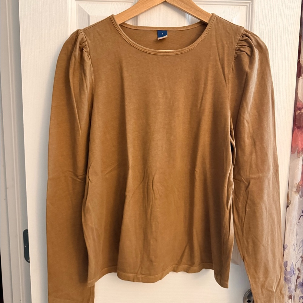 Brown Puff Sleeve Long Sleeve Top